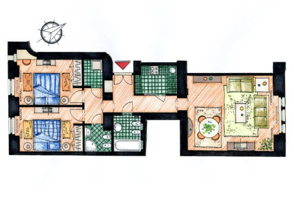 Wonderful 2-bedroom apartment, fully furnished, Odborů, Vinohrady