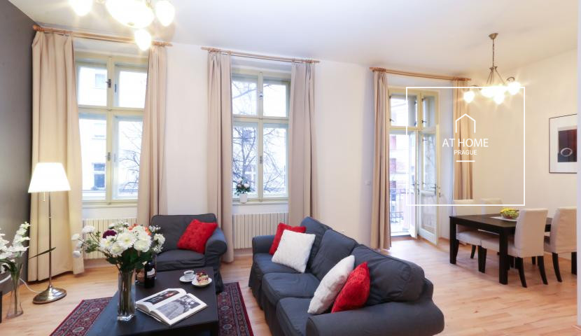 Nice, fully furnished 2-bedroom apartment with balcony, Belgická, Vinohrady