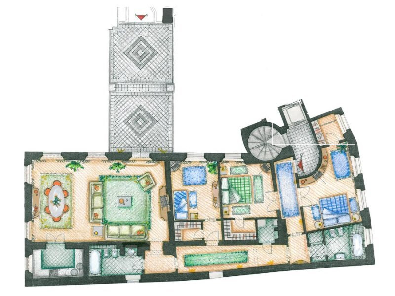 Prestižní byt 4+1 s terasou v historickém domě, Malá Strana