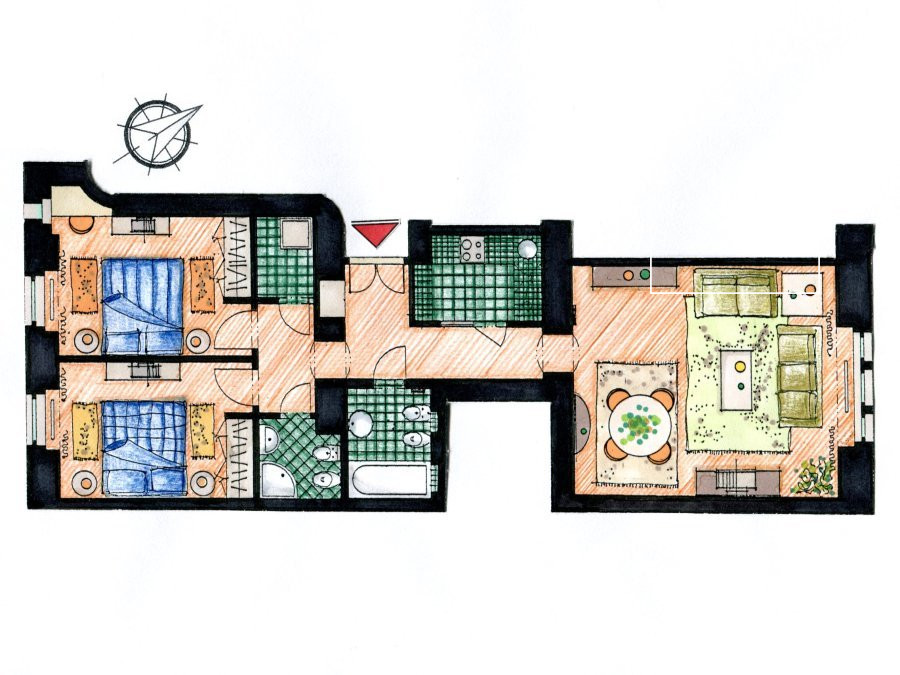 Wonderful 2-bedroom apartment, fully furnished, Odborů, Vinohrady