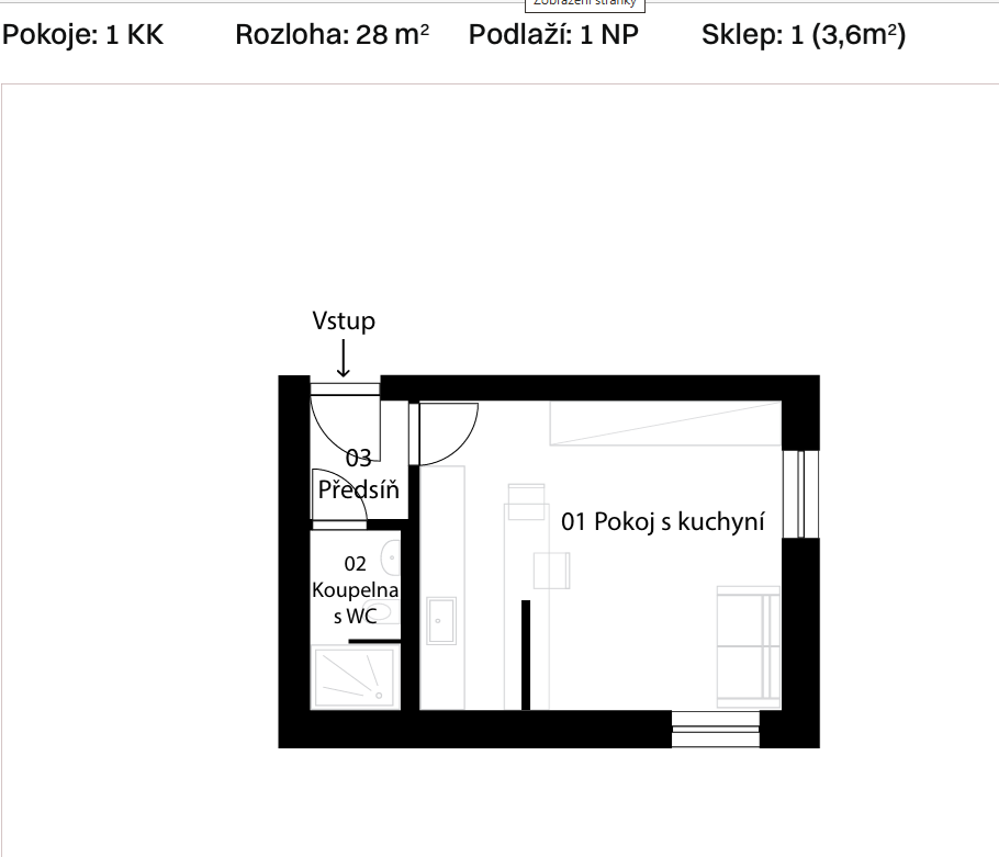 Studio apartment, Na Vrchu, Řeporyje