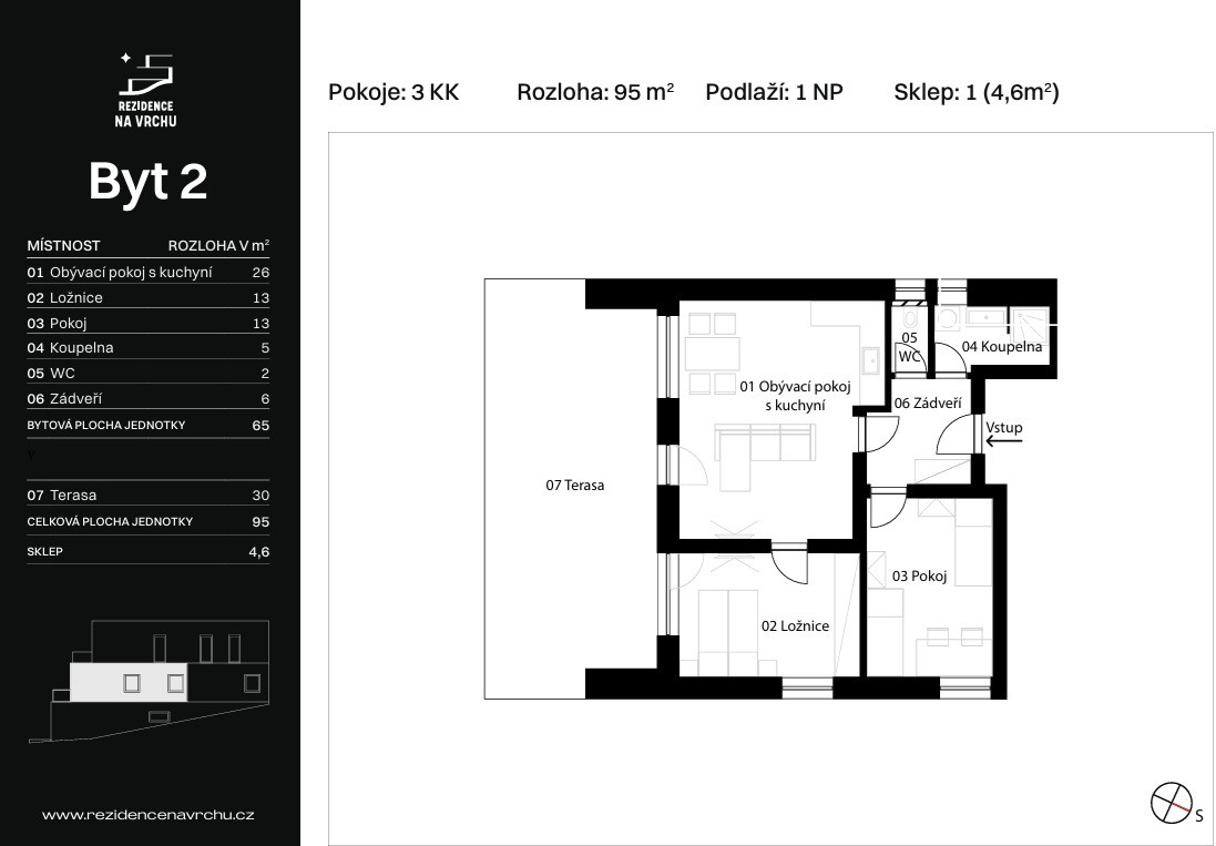 2-bedroom apartment with terrace, Na Vrchu, Řeporyje