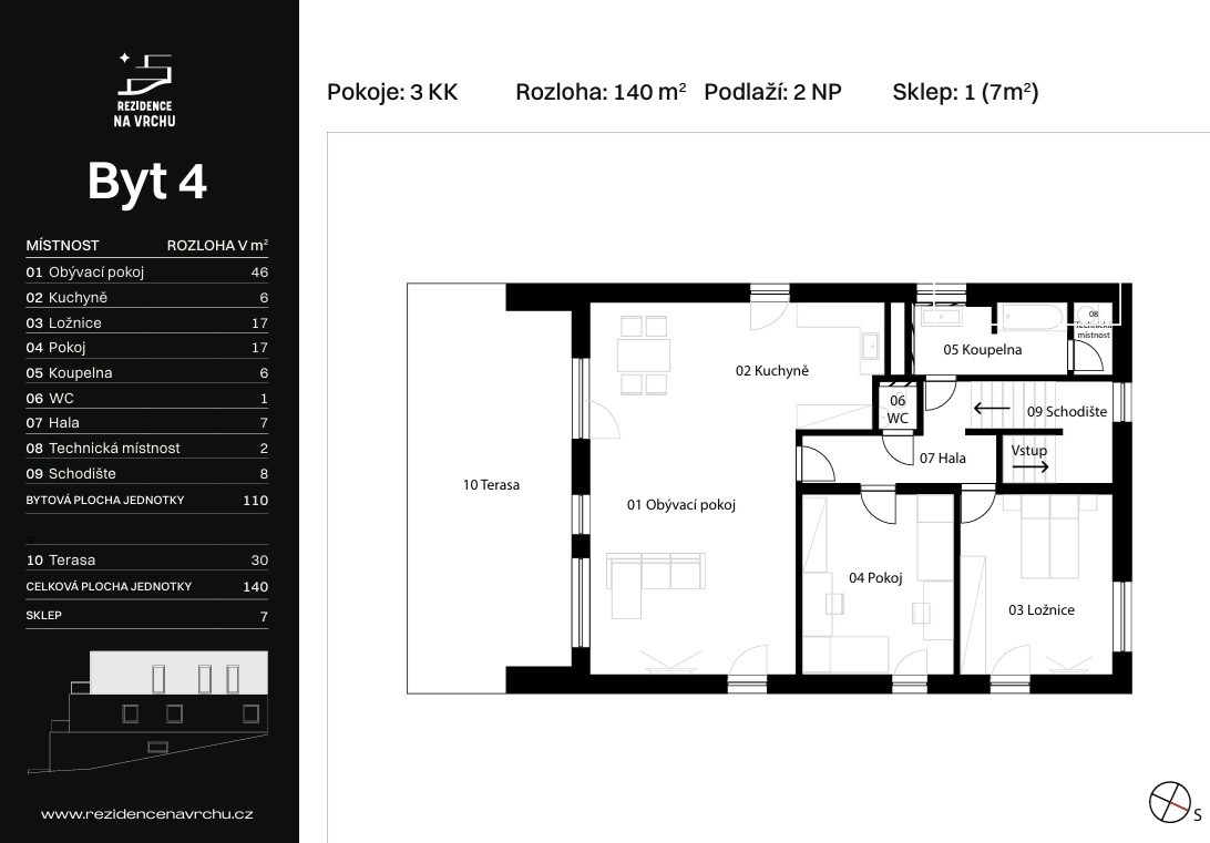 2-bedroom apartment with terrace, Na Vrchu, Řeporyje
