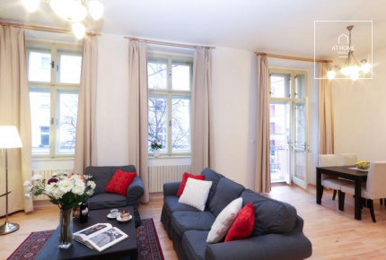 Nice, fully furnished 2-bedroom apartment with balcony, Belgická, Vinohrady